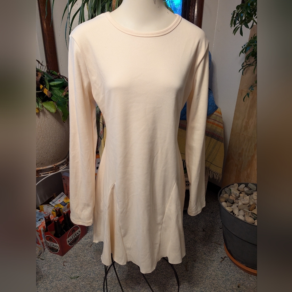 NWOT Cream Pullover LS Tshirt Style Dress Brushed Poly Knit Fit N Flare Sz 14
